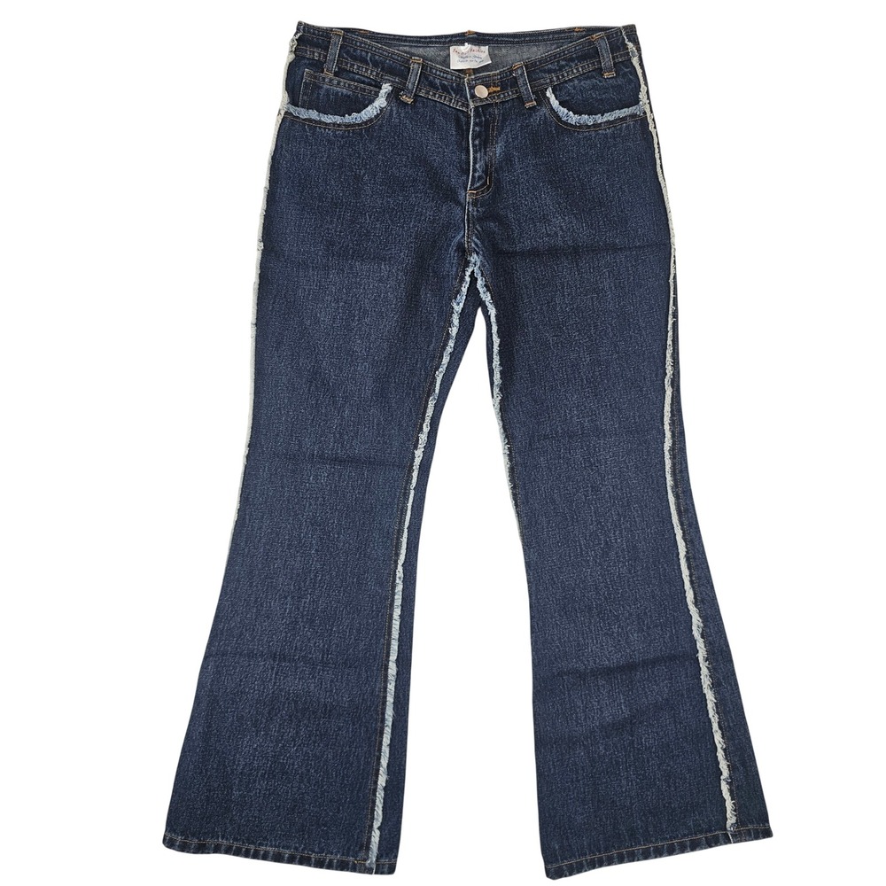 Far‎ Out Fashion Stylin n Groovin Flare Jeans Dark Wash Frayed Seam Bell Bottoms